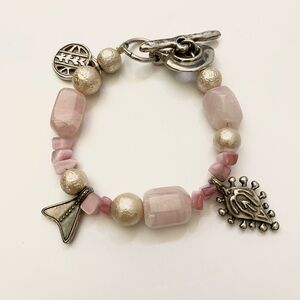 Danon pink quartz and silver tone bracelet